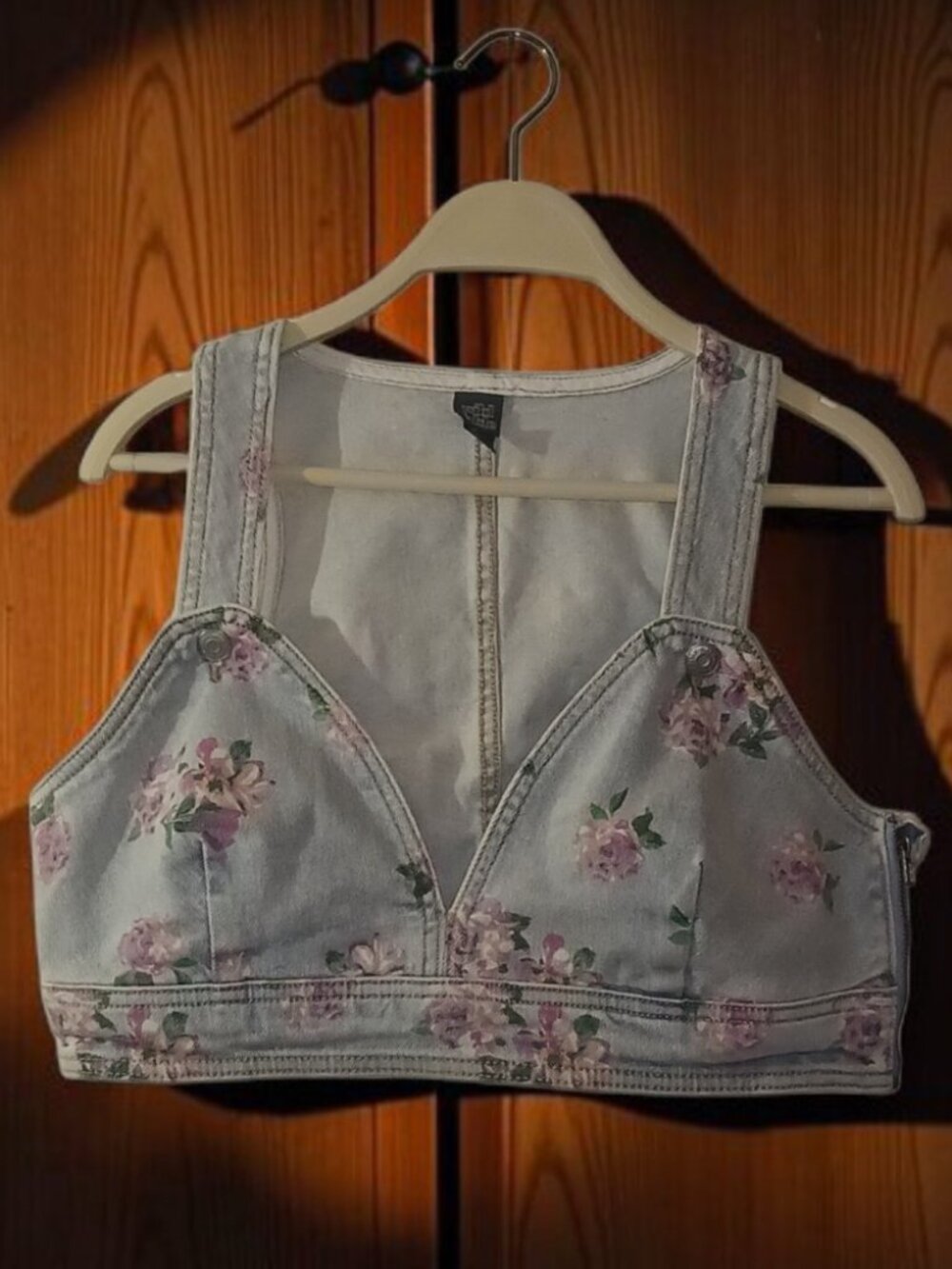 NWT Wild Fable Floral Denim Bralette Light Wash Crop Top